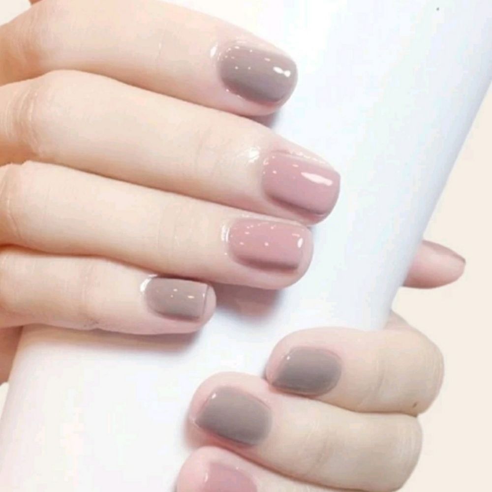 Pink Gray Neutral Press On Glue On Reusable Artificial Fake Nails